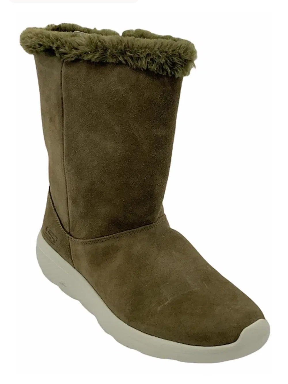 Skechers GOwalk Suede and Faux Fur Boots 7.5 Olive Green